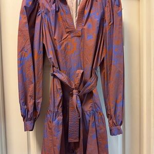 Marie Oliver Purple and Brown Nella Long Sleeve Dress Dress with Ruffle Detail